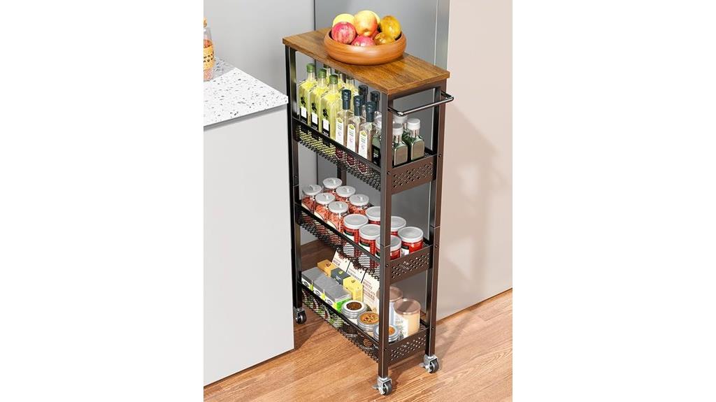 compact four tier rolling cart