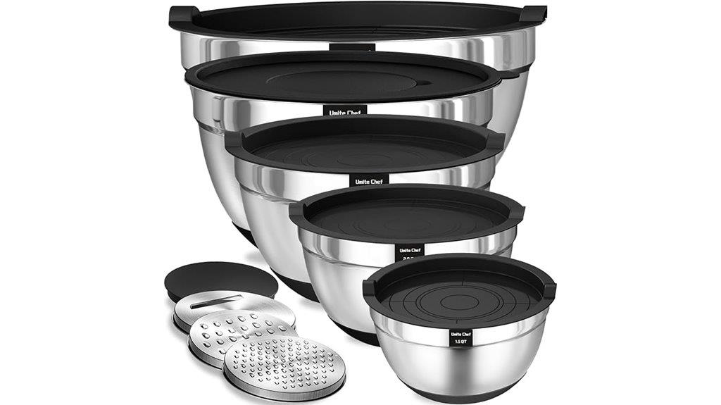 eight stainless steel bowls