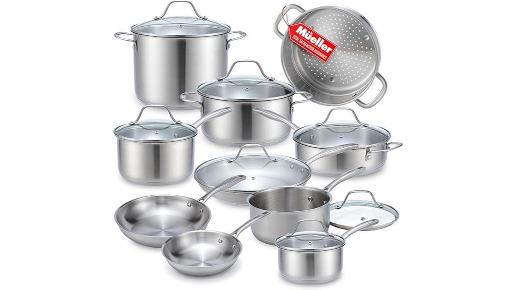 seventeen piece stainless cookware