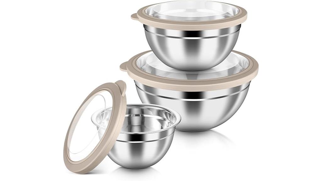six stainless mixing bowls