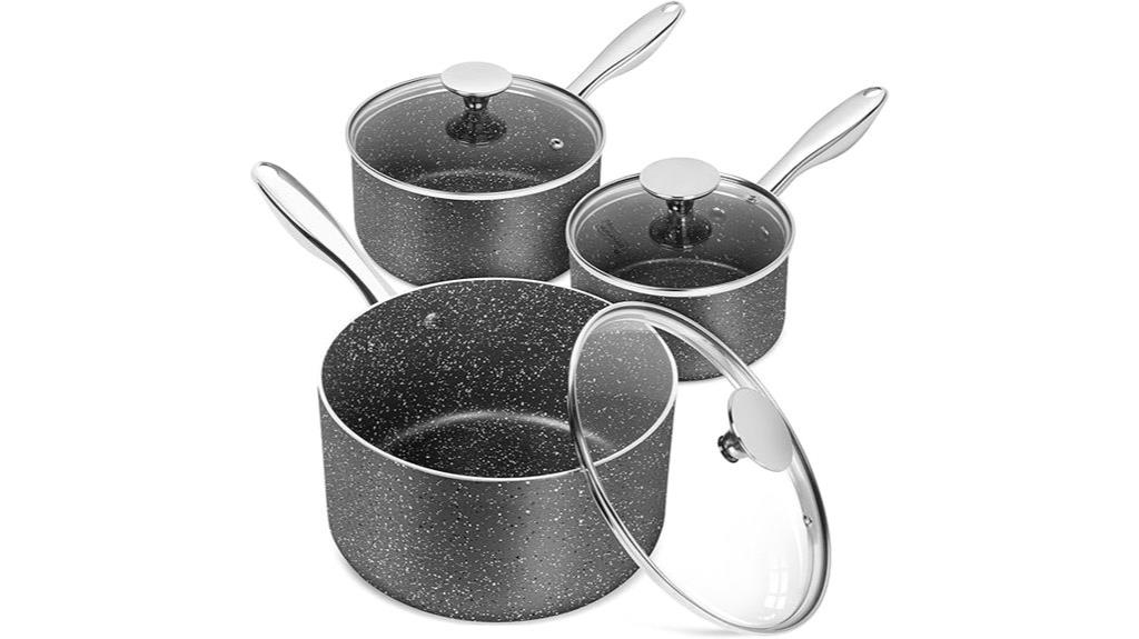 three piece sauce pan set